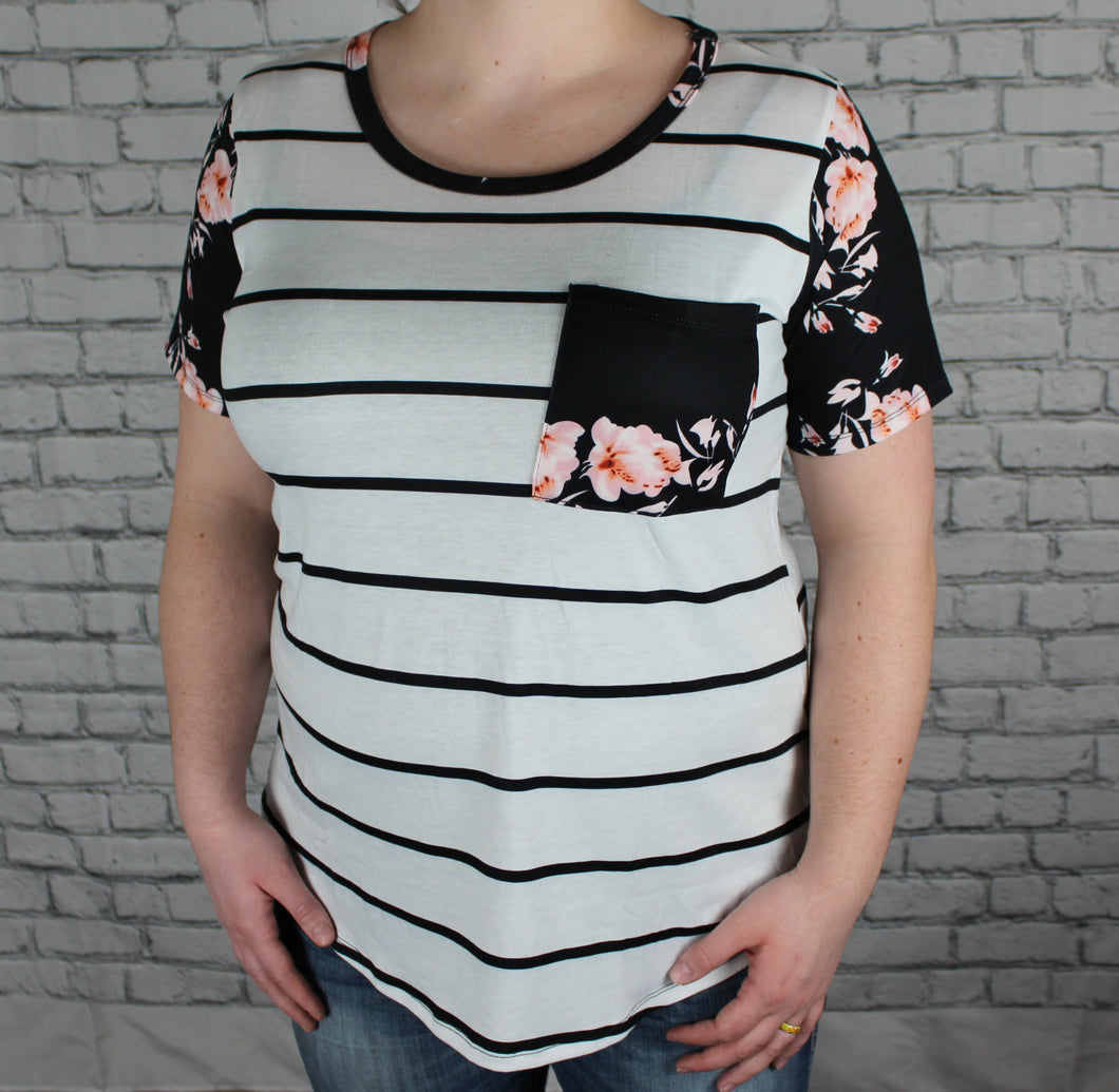 Ivory floral striped tee