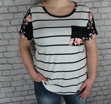 Load image into Gallery viewer, Ivory floral striped tee
