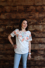 Load image into Gallery viewer, Cream floral striped tee
