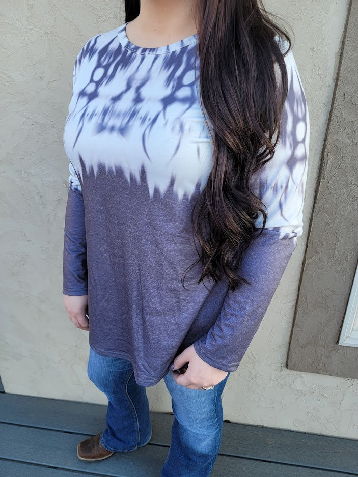 White Tie-Dye Long Sleeve Top